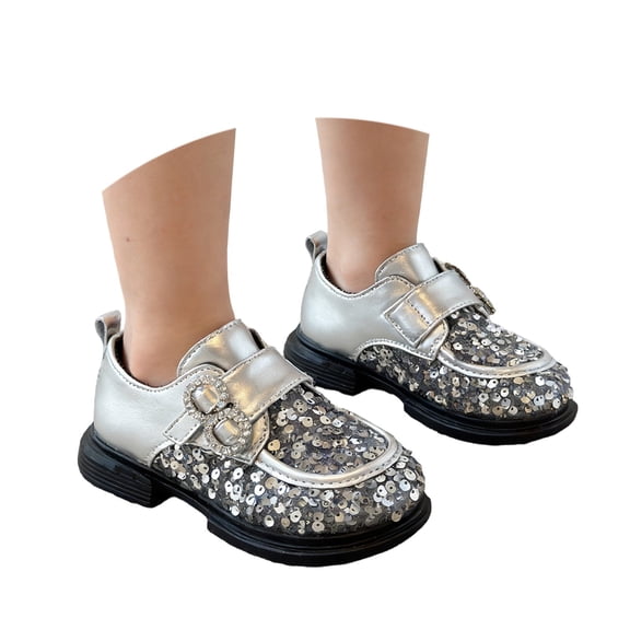 QUOTAY Soft Sole Ballet Shoes for Girls Glitter Party Performance Casual Girls Dress Shoes for Toddler Kids Fashion Comfortable Toddler Shoes and Baby Footwear Silver,28