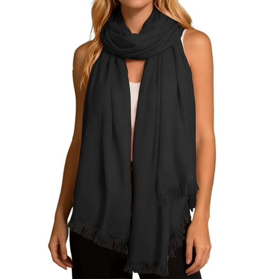 QUOTAY Solid Color Long Scarf for Women Soft Breathable Versatile Fashion Wrap Shawl Elegant Daily Wear Scarf for Women Black,One Size
