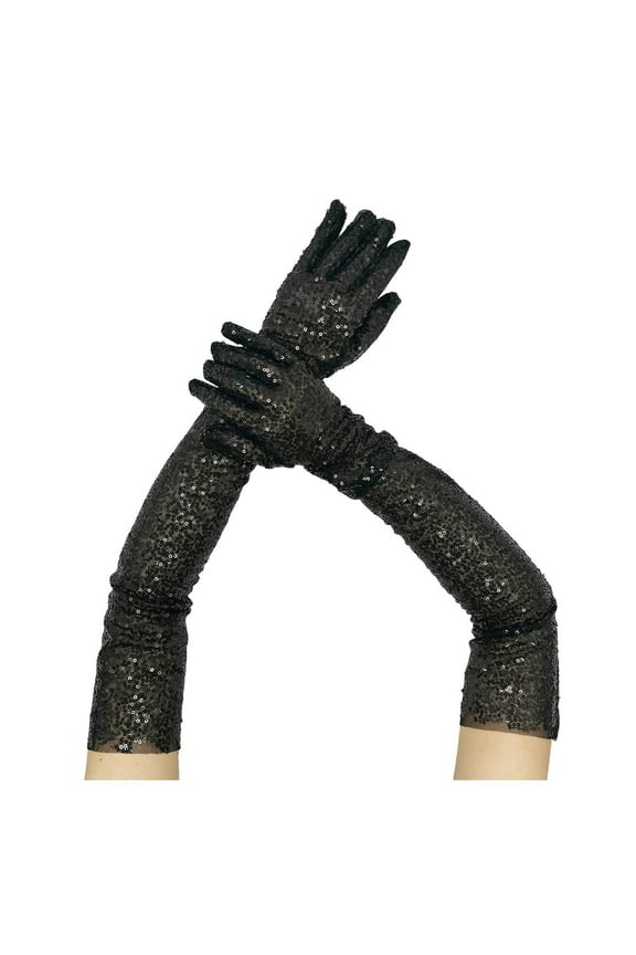Sparkly Sequin Long Opera Party Gloves for Women 1920s Style Evening Dress Elegant Gloves for Women 02_Black,One Size