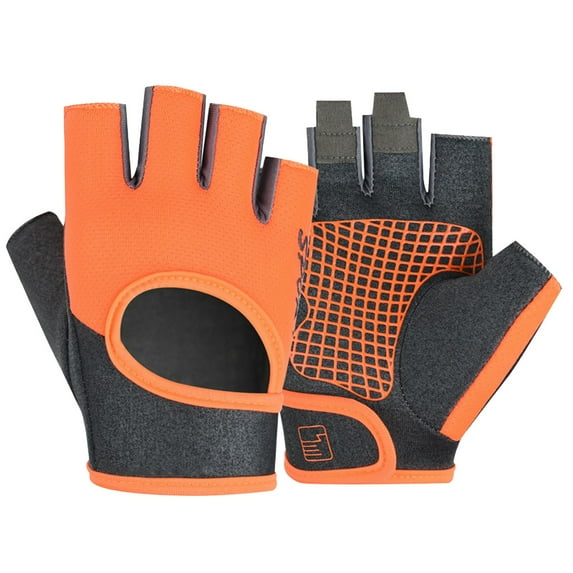 QUOTAY Sports Fitness Fingerless Gloves Half Finger Open Back Workout for Cycling Yoga Rock Climbing and Gym Training Orange,L