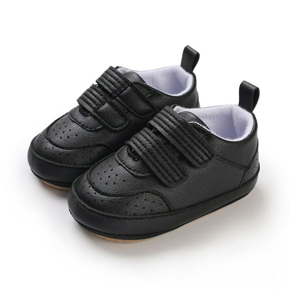 QUOTAY Spring Autumn Children Baby Toddler Shoes Boys Girls Flat Bottom Non Lightweight Double Hook Loop Kids Slippers Black，12-18 Months