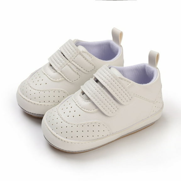 QUOTAY Spring Autumn Children Baby Toddler Shoes Boys Girls Flat Bottom Non Lightweight Double Hook Loop Kids Slippers White，12-18 Months