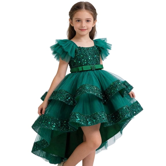 QUOTAY Spring Summer Girls Gown Puffy Dress for Formal Pageant Wedding Party Recital Girls Dresses Green,150