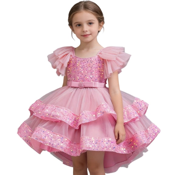 QUOTAY Spring Summer Girls Gown Puffy Dress for Formal Pageant Wedding Party Recital Girls Dresses Pink,100