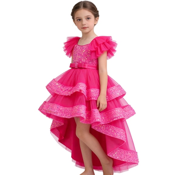 QUOTAY Spring Summer Girls Gown Puffy Dress for Formal Pageant Wedding Party Recital Girls Dresses Red,140