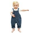 thumbnail image 1 of QUOTAY Stylish Girls Denim Overalls Versatile Casual Jumpsuit for Toddlers and Kids Everyday Soft Comfortable Durable Toddler Pants 01_Blue,9-12 Months, 1 of 6