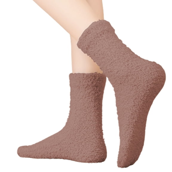 QUOTAY Thermal Split Toe Stockings for Winter Warm Lined Tights with Grip Cozy Socks for Women Comfortable Mid Calf Socks for Cold Weather 01_Brown，One Size