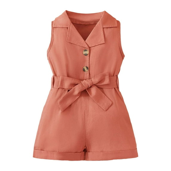 QUOTAY Toddler Baby Girls Jumpsuit Classic Lapel Belted Baby Romper Overall Shorts Bodysuit Red,0-3 Months