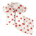 thumbnail image 1 of QUOTAY Toddler Girl Outfits Valentine's Day White Heart Print Short Sleeve Button-Up Pajama Top and Shorts Set White,18-24 Months, 1 of 8