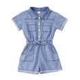thumbnail image 1 of QUOTAY Toddler Girls Denim Shortalls Long Sleeve Romper Summer Casual Solid Color Outfit for 1-4 Years 02_Blue,3-4 Years, 1 of 7