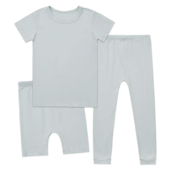 QUOTAY Toddler Pajamas Set for Boys and Girls 3Pcs Unisex Short Sleeve Shirt Shorts and Pants Sleepwear Comfortable Loungewear Z02_Light Green，3-4 Years