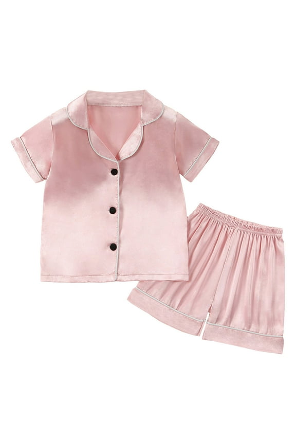 Toddler Pajamas for Kids Baby Boys and Girls Summer Short Sleeve Indoor Suit Cartoon Pattern Sleepwear Set Rose Gold,18-24 Months