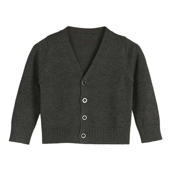 QUOTAY Toddler Sweater Cardigan Long Sleeve Button Front Knit Coat for Baby Kids and Girls Soft Crew Neck Open Front Outerwear Sizes 1-8 Years Dark Gray,8-9 Years