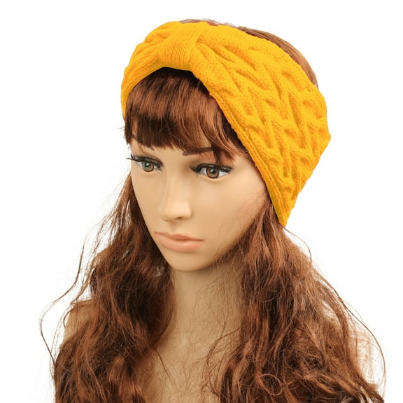 QUOTAY Warm Cable Crochet Headband with Bow Ear Warmer Turban for Women Winter 1Pack Yellow，One Size