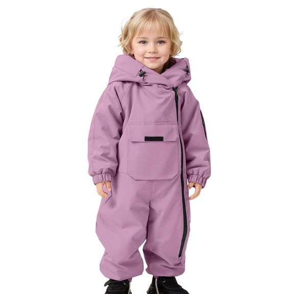 QUOTAY Winter Boys Lined Hooded Baby Romper Jumpsuit Outfit Warm Lined Toddler Outerwear Cozy Playwear for Cold Weather 1-4 Years 01_Purple,18-24 Months