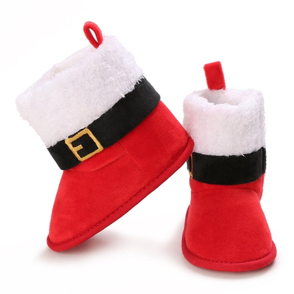 QUOTAY Winter Children Baby Boots Boys Girls Shoes High Top Warm Christmas Santa Style Fuzzy Slippers Red，6-12 Months