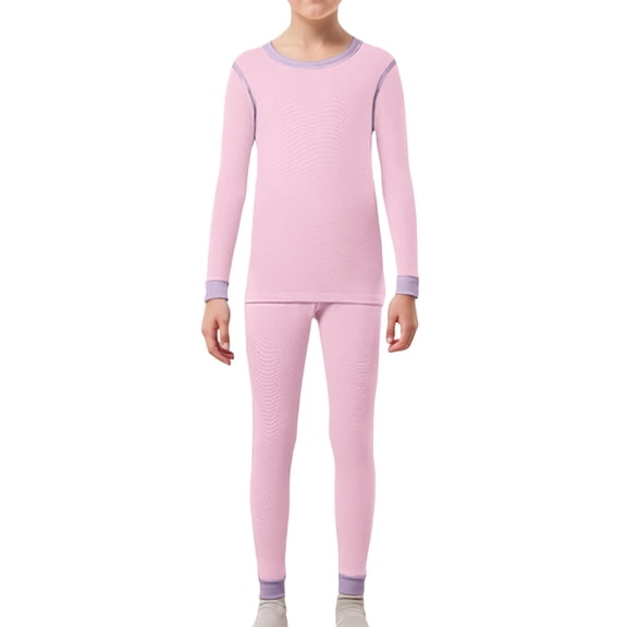 QUOTAY Winter Pajamas for Boys Thermal Underwear Warm Kids Base Layer Soft Lined Two Piece Outfit for Indoor and Outdoor 8-14Y Pink，8-9 Years