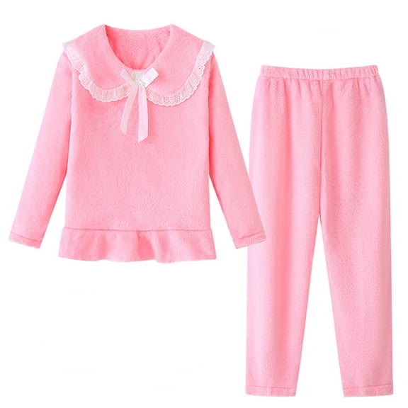 QUOTAY Winter Pajamas for Girls Cozy Flannel Loungewear Outfit for Toddler Kids Thermal Sleepwear Two Piece Set for Indoor Outdoor Pink，4-5 Years