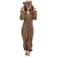 thumbnail image 1 of QUOTAY Winter Pajamas for Girls Cozy Hooded Jumpsuit with Cat Ears and Eye Soft Warm Sleepwear 3-12Years Z02_Khaki，4-5 Years, 1 of 6