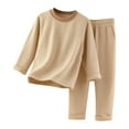 thumbnail image 1 of QUOTAY Winter Pajamas for Girls Long Sleeve Sleepwear Cozy Thermal Loungewear Soft Casual Home Outfit with Pants 12M-9Y Z01_Coffee，8-9 Years, 1 of 6