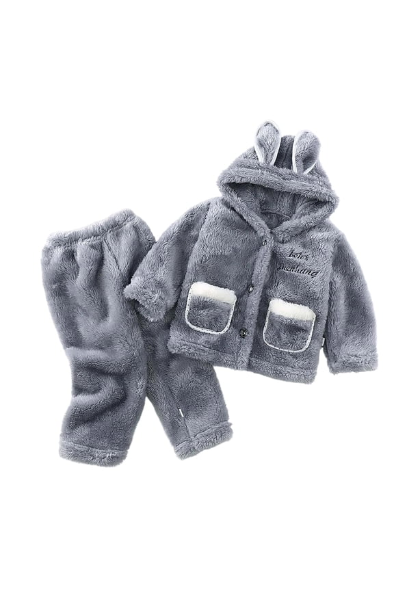 Winter Pajamas for Girls Soft Flannel Hooded Two Piece Set Warm Sleepwear with Cozy Pants for Toddler Kids 18M-12Y Grey,9-10 Years