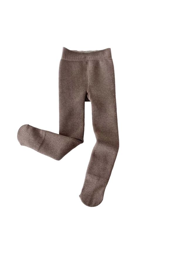 Winter Thermal Tights for Girls Soft Warm Lined Full Length Girls Pants with Soles for Cold Weather Age 3-15Y Khaki,3-5 Years