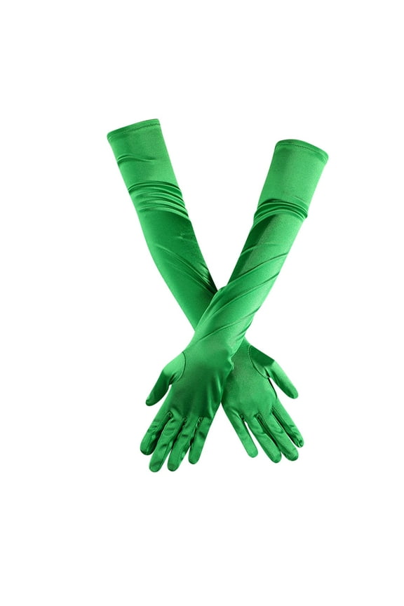 Women Long Satin Opera Gloves Elbow Length 1920s Style for Bridal Dance and Elegant Gloves for Women Green,One Size