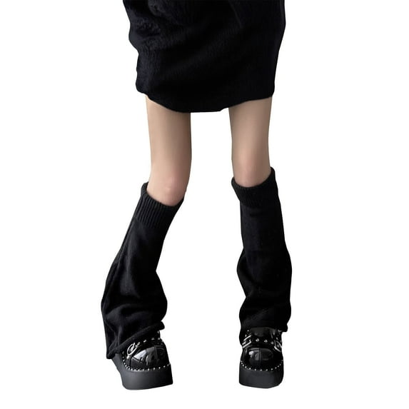 QUOTAY Women's Autumn Winter Sock Sleeves Stackable Calf Socks Mid Calf Cozy Socks Thick Flared Hem Knitted Long Socks Black,One Size