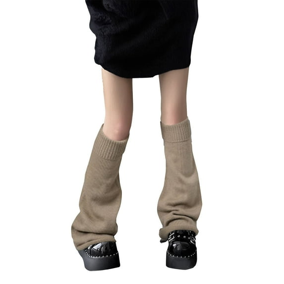 QUOTAY Women's Autumn Winter Sock Sleeves Stackable Calf Socks Mid Calf Cozy Socks Thick Flared Hem Knitted Long Socks Coffee,One Size