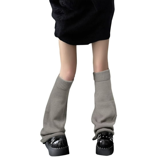 QUOTAY Women's Autumn Winter Sock Sleeves Stackable Calf Socks Mid Calf Cozy Socks Thick Flared Hem Knitted Long Socks Grey,One Size