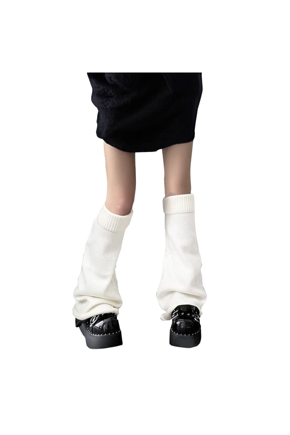 Women's Autumn Winter Sock Sleeves Stackable Calf Socks Mid Calf Cozy Socks Thick Flared Hem Knitted Long Socks White,One Size