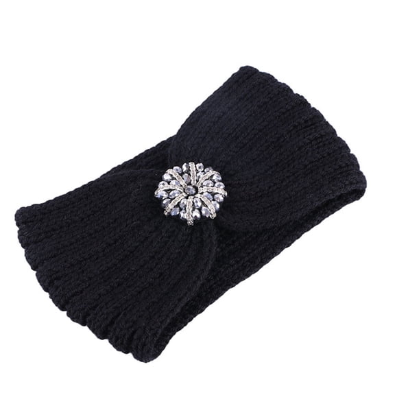 QUOTAY Women's Fashion Knitted Bohemia Headband Handmade with Sequins for Warmth Solid Color Hairband Black，One Size