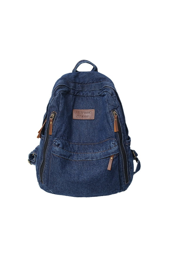 Women's Fashion Retro Denim Backpack Washed Style Large Capacity Student Backpack for Daily Use Backpack for School Blue,32
