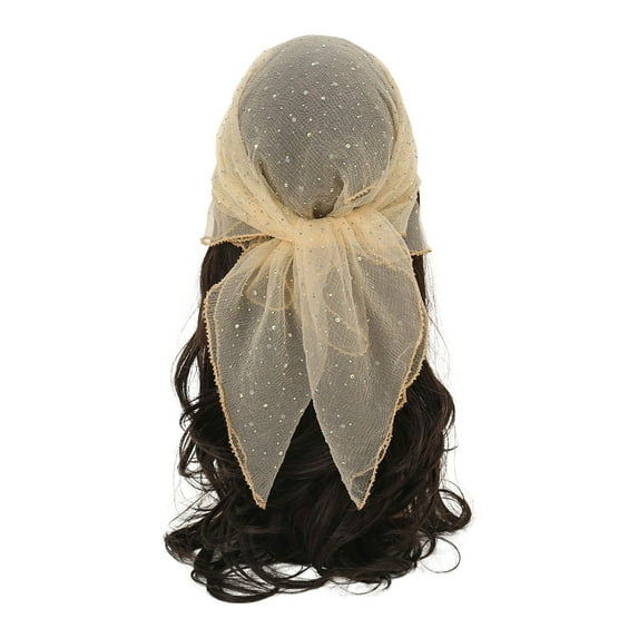 QUOTAY Women's Glitter Rhinestone Square Head Scarf 31.5 Inch Fashionable Versatile Hair Wrap Bandana Beige,One Size