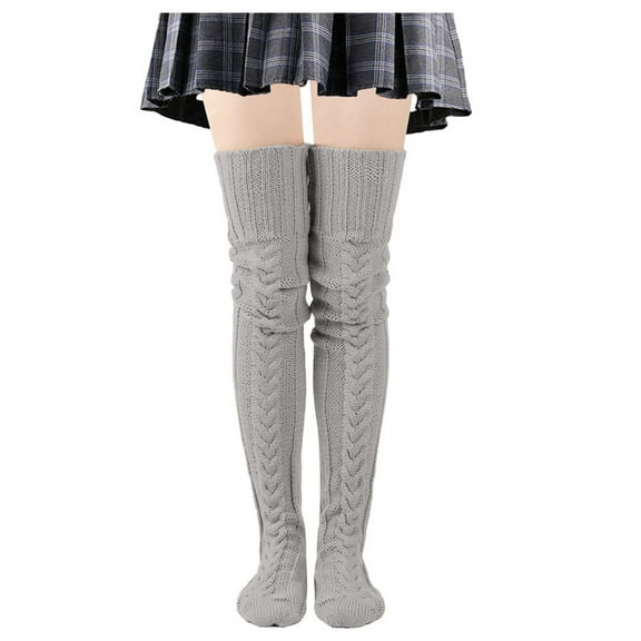 QUOTAY Women's Knit High Boots Socks Extra Long Winter Over The Knee Stockings Warm Socks Leggings Cozy Leg Warmers 02_Light Gray，One Size