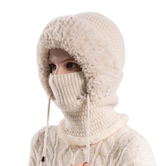 QUOTAY Women's Knitted Hat with Integrated Face and Scarf for Windproof Winter Cycling and Warmth Winter Hats for Women02_BeigeOne Size