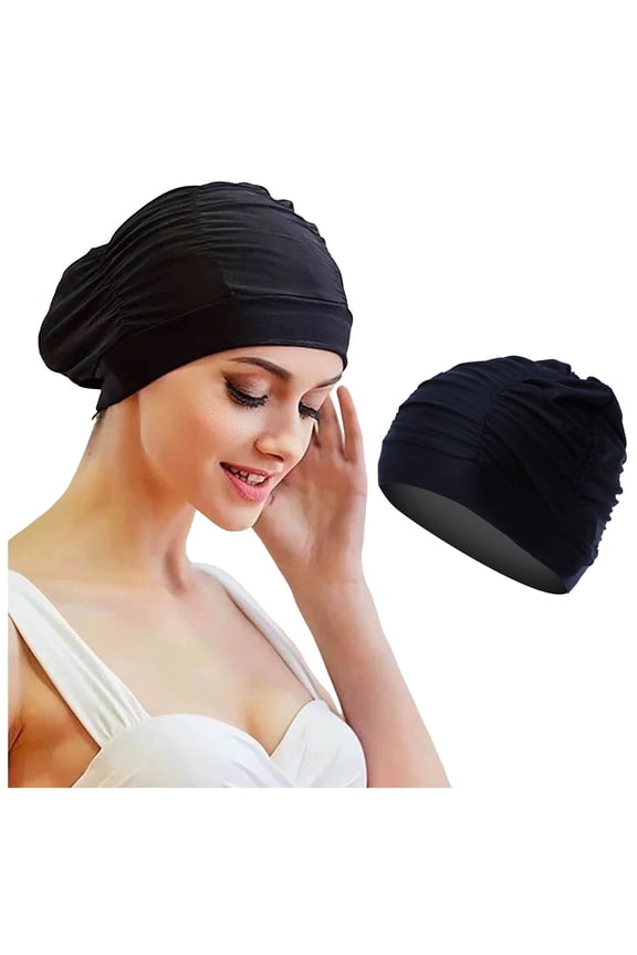 Women's Soft Comfortable Elastic Swimming Cap for Long or Short Hair Bathing Turban Cap Dark Gray,One Size