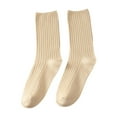 thumbnail image 1 of QUOTAY Women's Stacked Mid Calf Socks Double Needle Knit Solid Color Casual Ankle Socks for Women Fashion Retro Korean Japanese Style Socks 02_Beige，One Size, 1 of 3