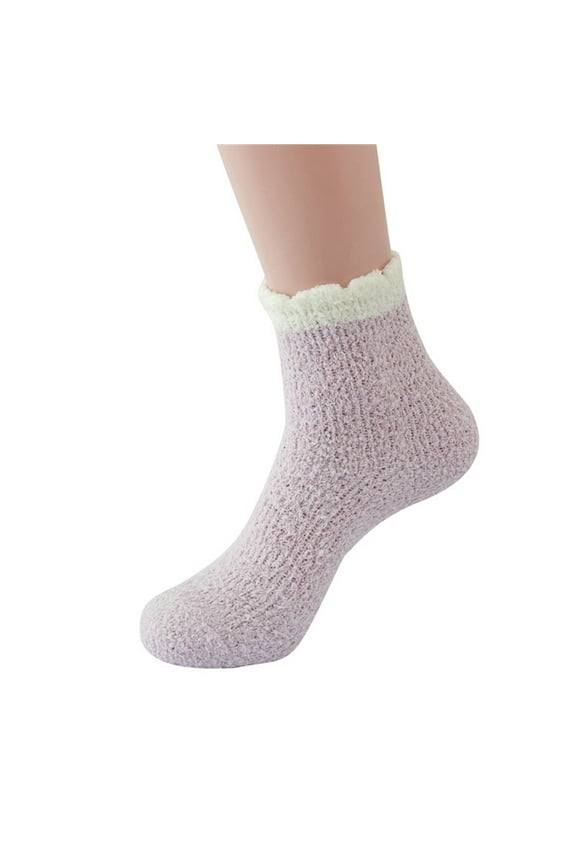 Women's Thick Sleep Floor Socks Mid Tube Socks Home Cozy Socks Plus Thermal Warm Socks for Indoor Wear Purple,One Size