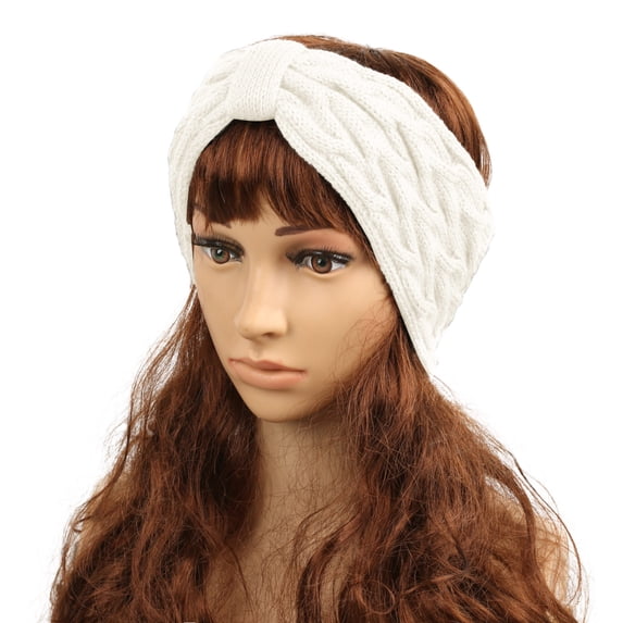 QUOTAY Women's Warm Knitted Headband with Bow Lined Winter Ear Warmer Crochet Turban Headbands for Women Z01_White,One Size