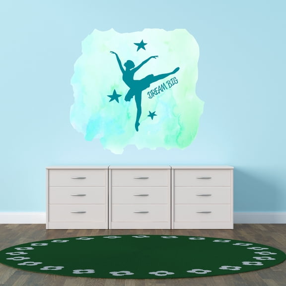 QUOTES - Easy To Apply Inspirational Quotes Dream Big Lettering Art Decoration Sticker Ballerina Dancer Stars Silhouette Design Vinyl Home Bedroom Wall Decal 10" x 9"