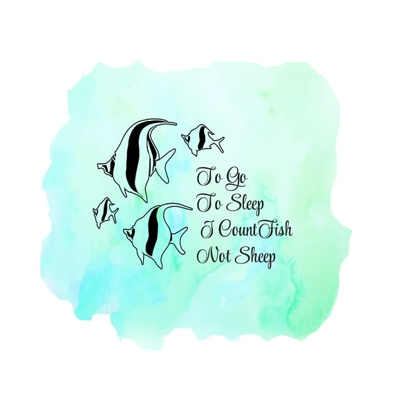 QUOTES - To Go To Sleep I Count Fish Not Sheep - Removable Home Bedroom Goodnight Quotes Vinyl Decoration Lettering Art Angel Fish Animals Design Wall Decal Sticker 40" x 36"