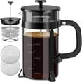 thumbnail image 1 of QUQIYSO French Press Coffee Maker, 34 Ounce, 304 Stainless Steel French Press with 4 Filter, Borosilicate Glass Coffee Press, 100% BPA Free, Heat Resistant Durable, Black, 1 of 9
