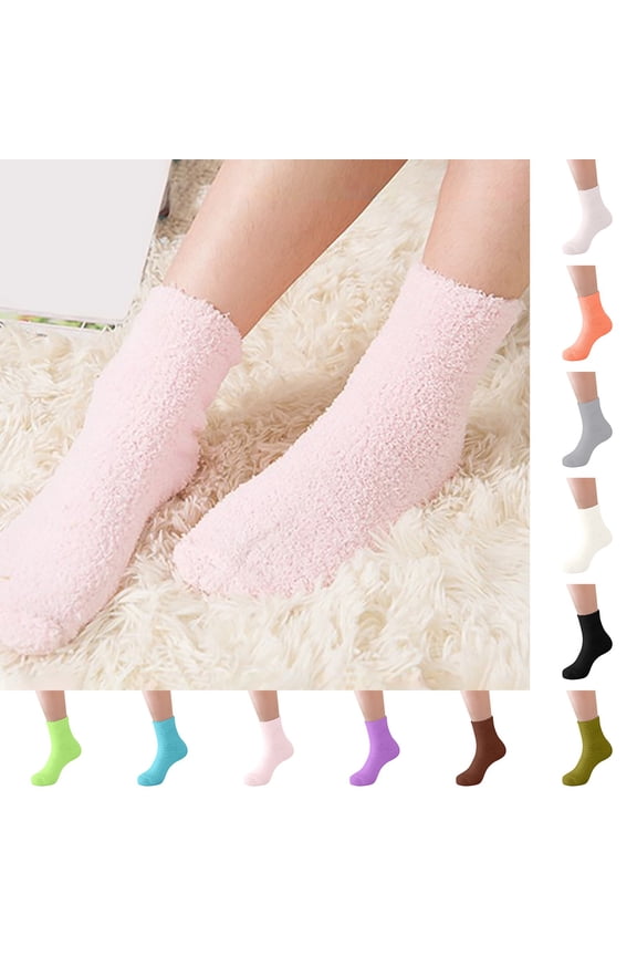 Fuzzy Socks for Women Cozy Fluffy Slipper Socks Colorful Warm Fuzzy Crew Socks Soft Warm Winter Fleece Plush Sleeping Gift Socks Orange One Size