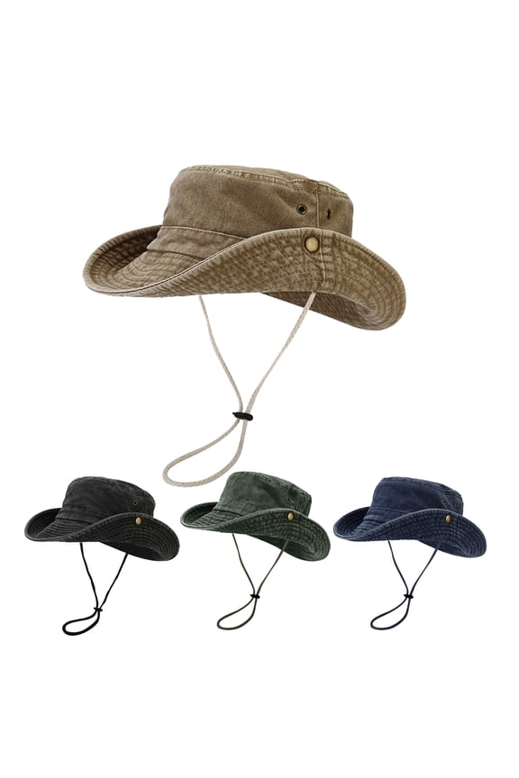 Bucket Hats Sun Hats Wide Brim Fishing Hat with String Breathable Cowboy Boonie Cap Outdoor Hat for Fishing Hiking Navy One Size