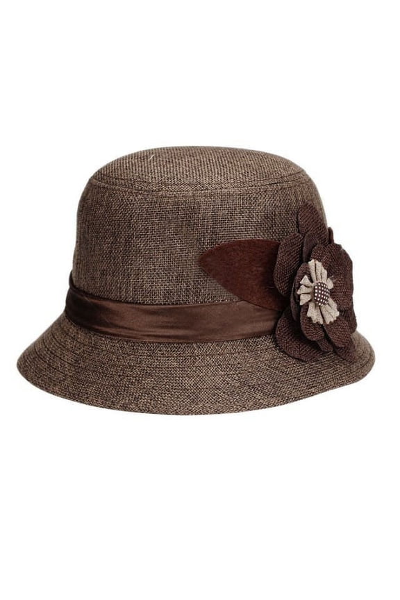 Church Hats for Women Wide Brim Fedora Hat Bucket Hat Bowler Hats Retro Style with Floral Decor for Wedding Party And Special Occasions Beige One Size