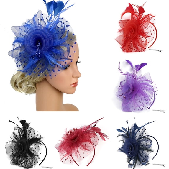 QURATI Fascinators Hat Tea Party Headwear Ribbons Feathers on A Headband And A Clip for Women Wedding Church Race Elegant Lightweight Formal Purple One Size