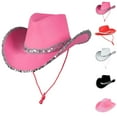 thumbnail image 1 of QURATI Glitter Silver Black Cowboy Hats for Women Western Sparkly Rhinestone Cowgirl Hat for Ladies Outdoor Wide Brim Retro Felt Fedora Hats Rolled up Caps Pink One Size, 1 of 3