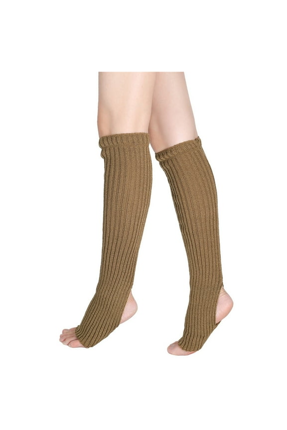 Leg Warmers, Women's Winter Solid Color Knitted Socks Yoga Dance Foot Sleeves Wool Leg Protectors Stepping Feet Stacking Socks for Women Khaki