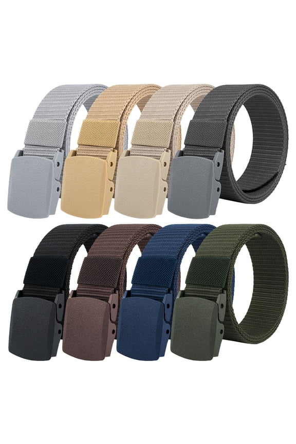 Men's Nylon Ratchet Belt Casual Web Click Belt with Slide Buckle for Jeans No Holes Adjustable Trim to Fit Brown One Size